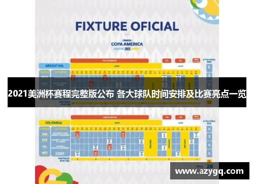 2021美洲杯赛程完整版公布 各大球队时间安排及比赛亮点一览
