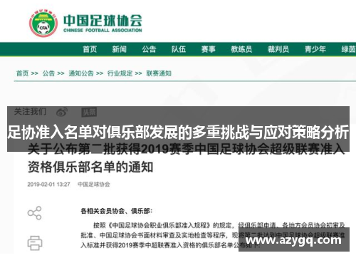 足协准入名单对俱乐部发展的多重挑战与应对策略分析